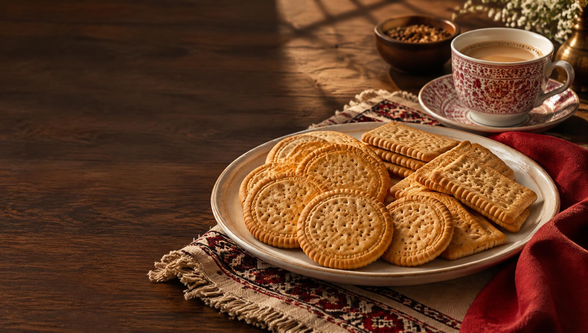 Golden biscuits served with Pakistani chai